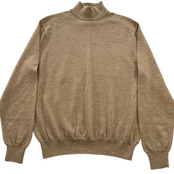 Club Room Sweater Mens Sz M Merino Wool Mock Old Money Camel Tan Academia Preppy - Picture 1 of 8